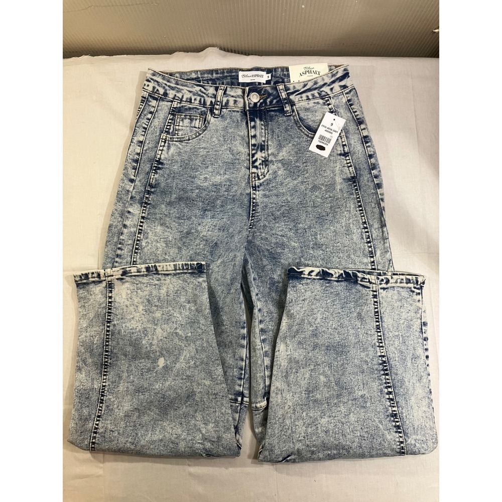 Blue Asphalt Womens Barrel Leg Jeans Acid Wash High Rise Seamed Blue Size 9 NEW